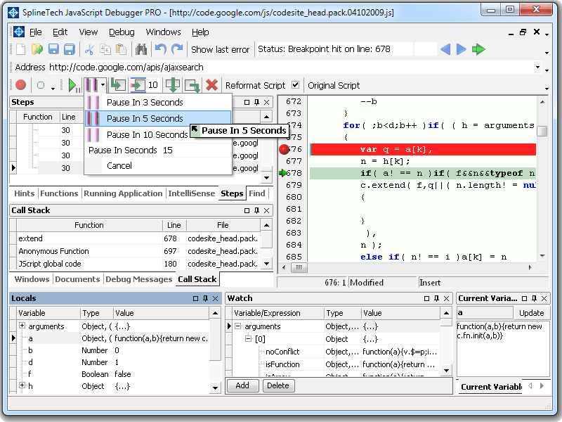 Screenshot for SplineTech JavaScript Debugger PRO 8.23